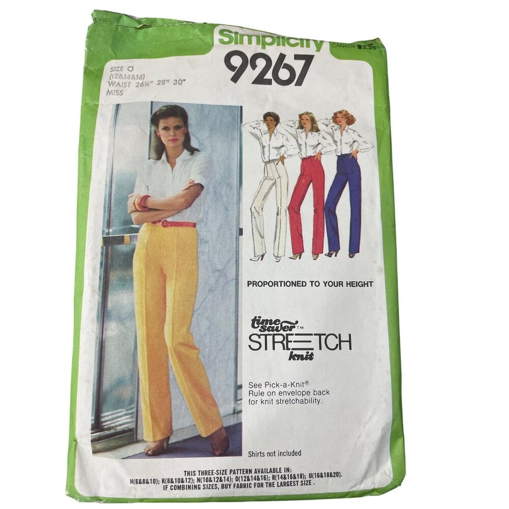 1980s Simplicity 9267 Misses Time Saver Knit Pant Size 12 14 16 Sewing Pattern